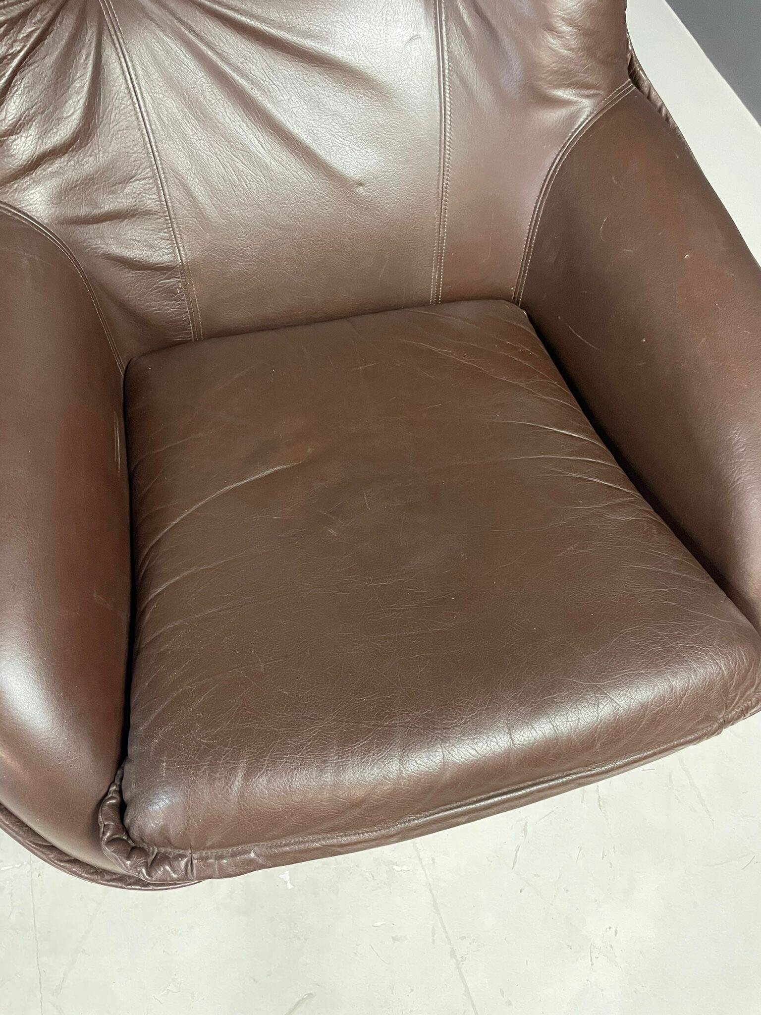 Pair of leather swivel armchairs by PEEM, Finland, 1970s