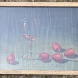 Painting - Still life: Glass of wine and strawberries