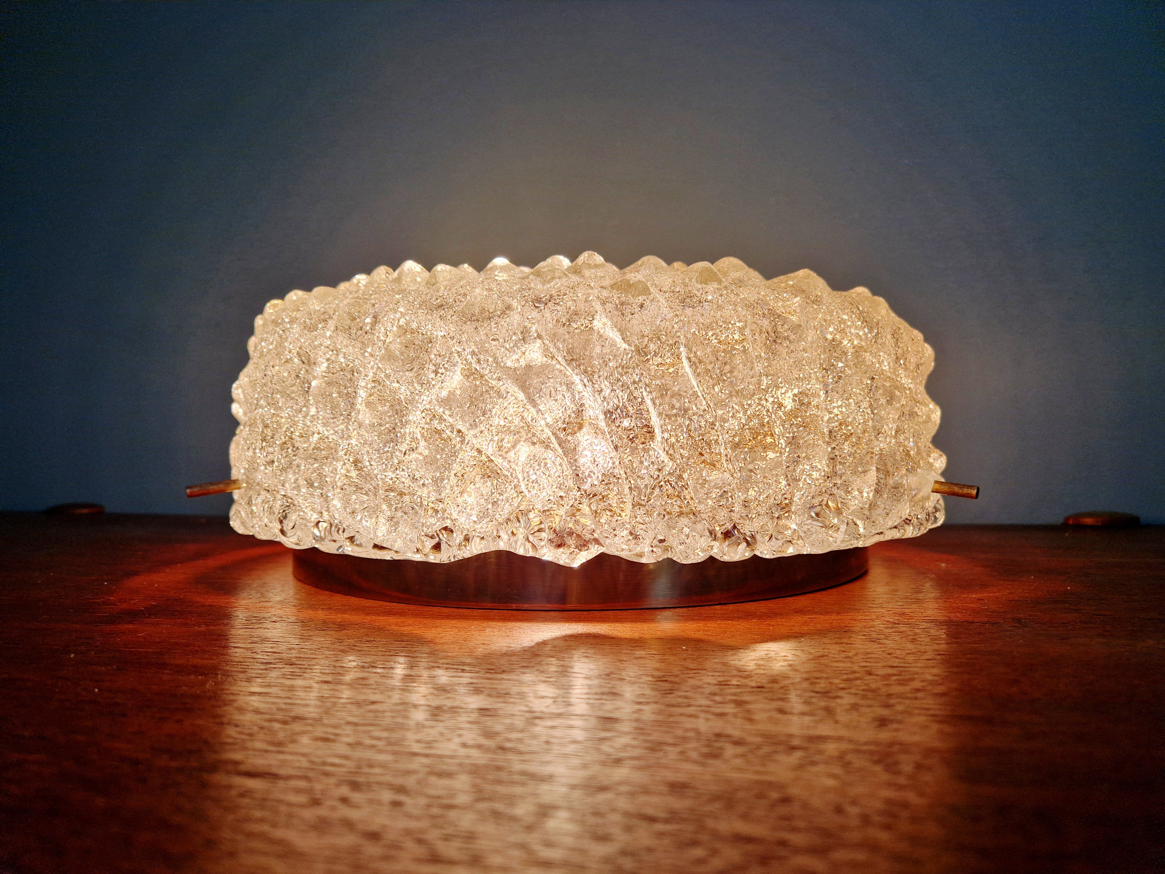 Large brass and frosted glass ceiling light, Hillebrand Lighting, 1970.