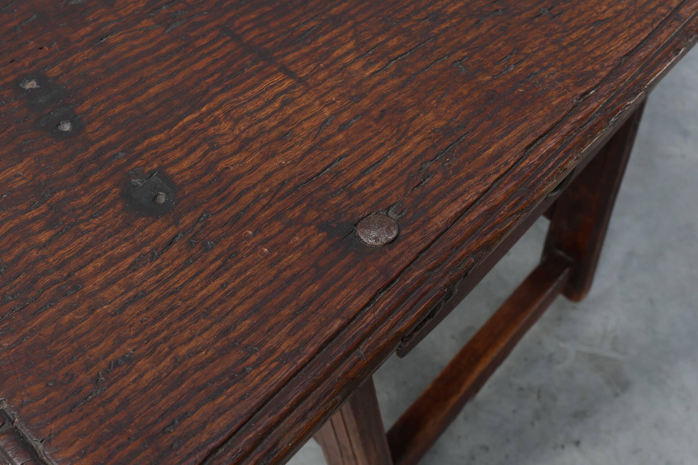 17th Century Spanish Oak Side Table with Drawer in Wabi Sabi Style