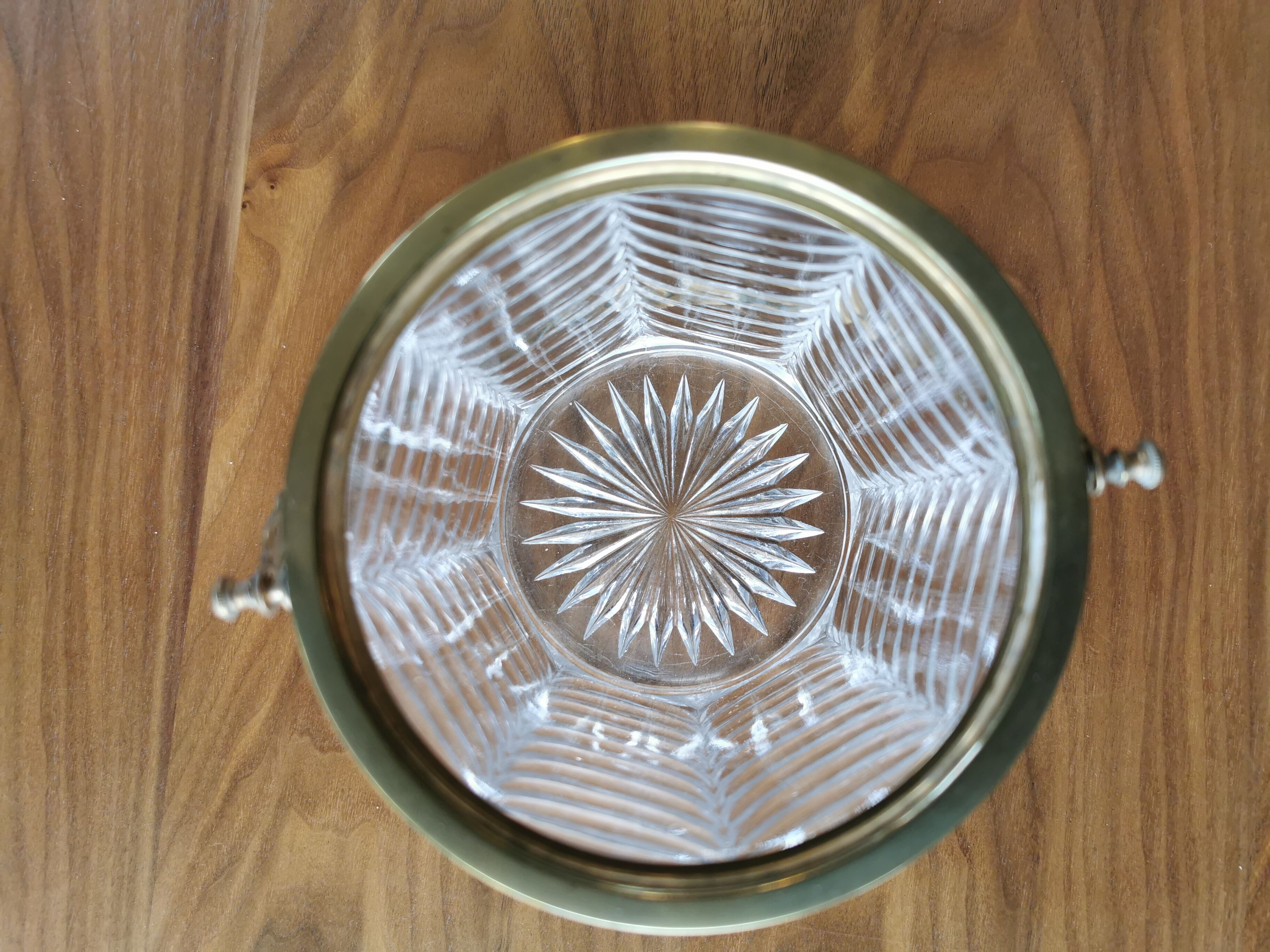 Napoleon-style glass and brass ice bucket