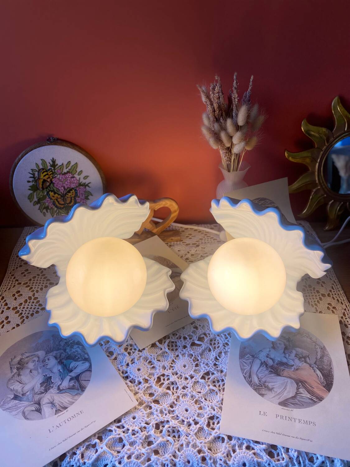 Rare pair of vintage shell lamps