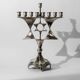 Vintage 1960s silver-plated menorah for Hanukkah, Mid-Century design with rotating Star of David, Judaica decoration, elegant gift idea.