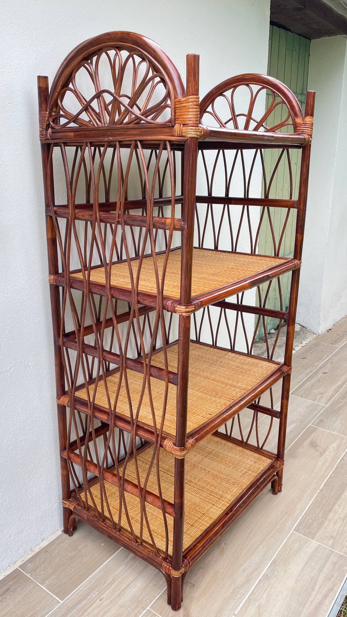 Etagere bambou et rotin vintage