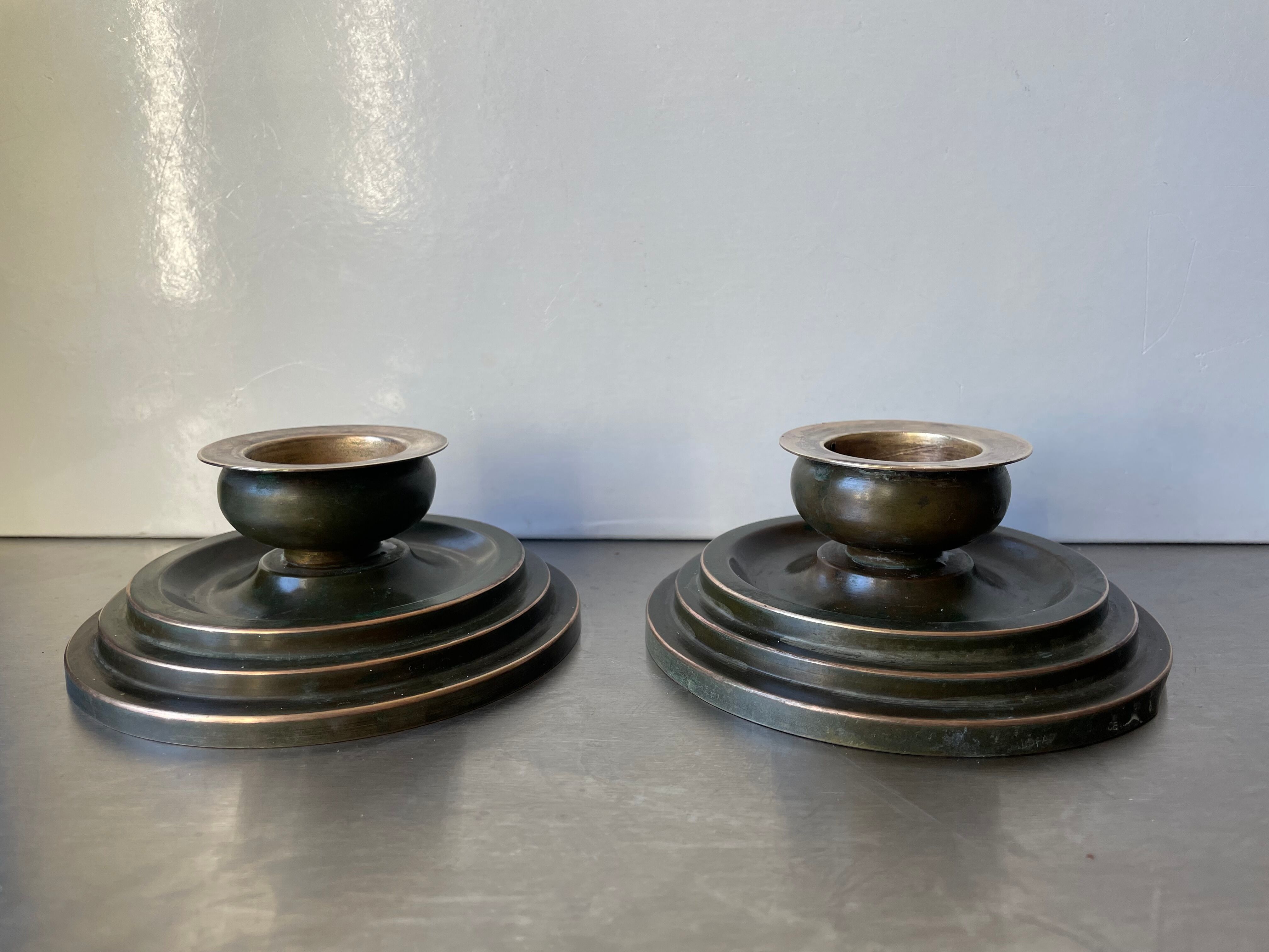 Pair Art Deco Swedish Grace  candleholder  Verdigris Bronze