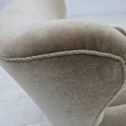 1960s, Danish armchair, green furniture velour, oak wood legs.