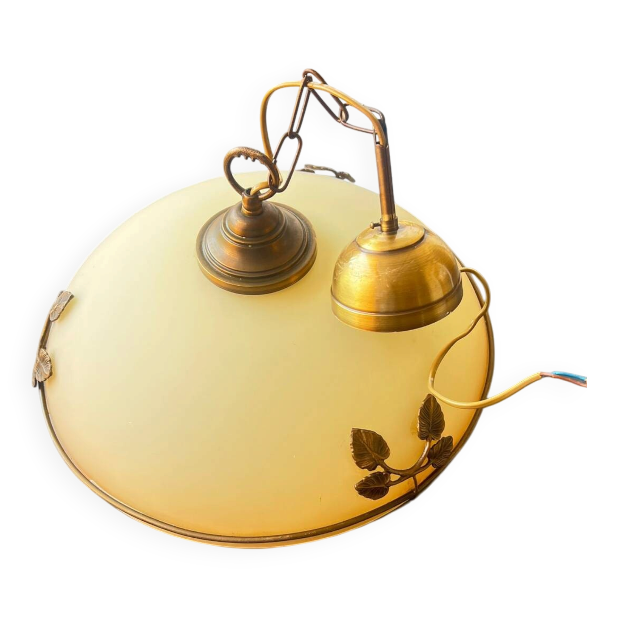 Vintage suspension in opaline glass and gilded brass – retro chic elegance.