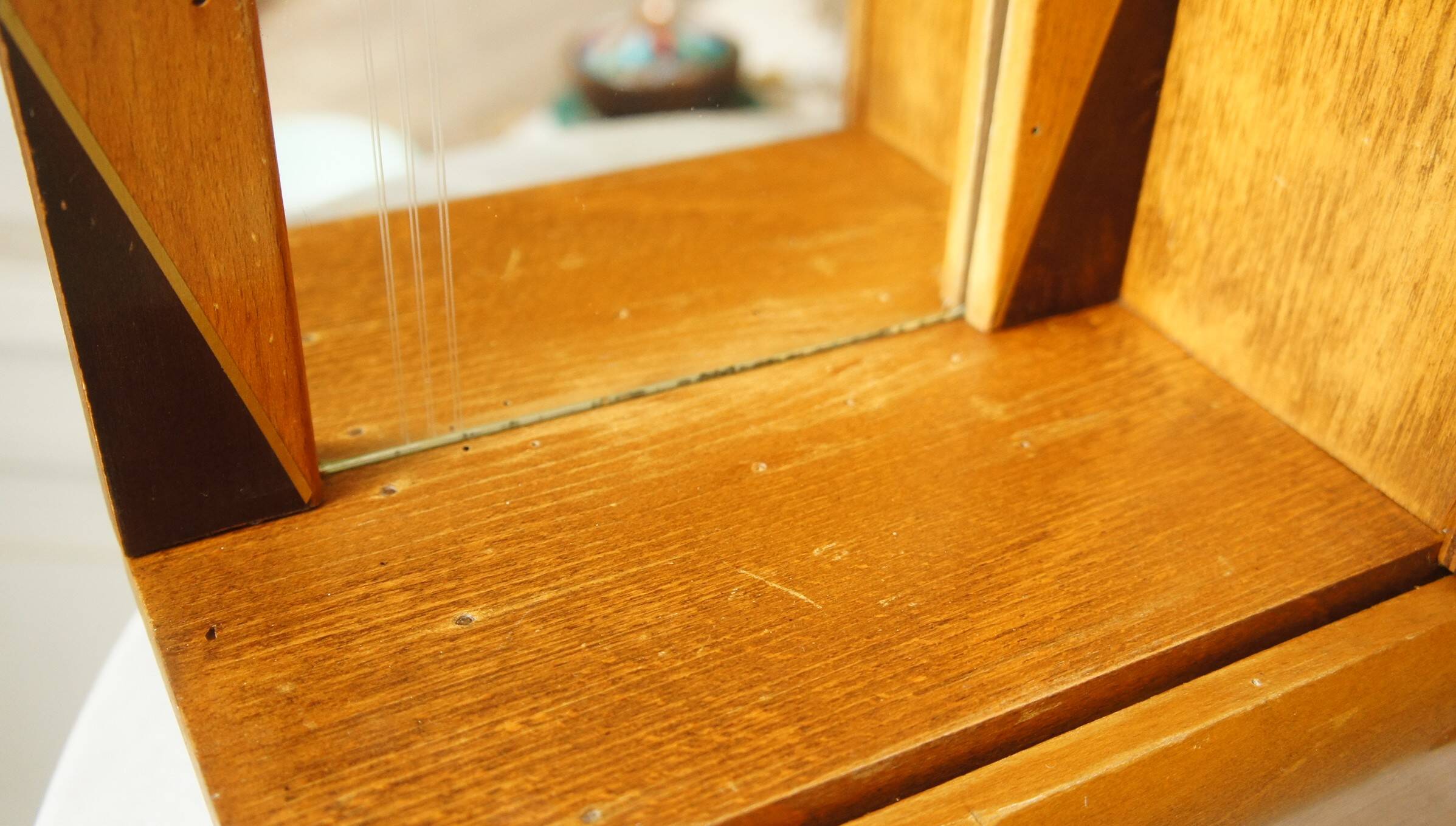 Asymmetrical art deco wall cabinet, drawer & mirror