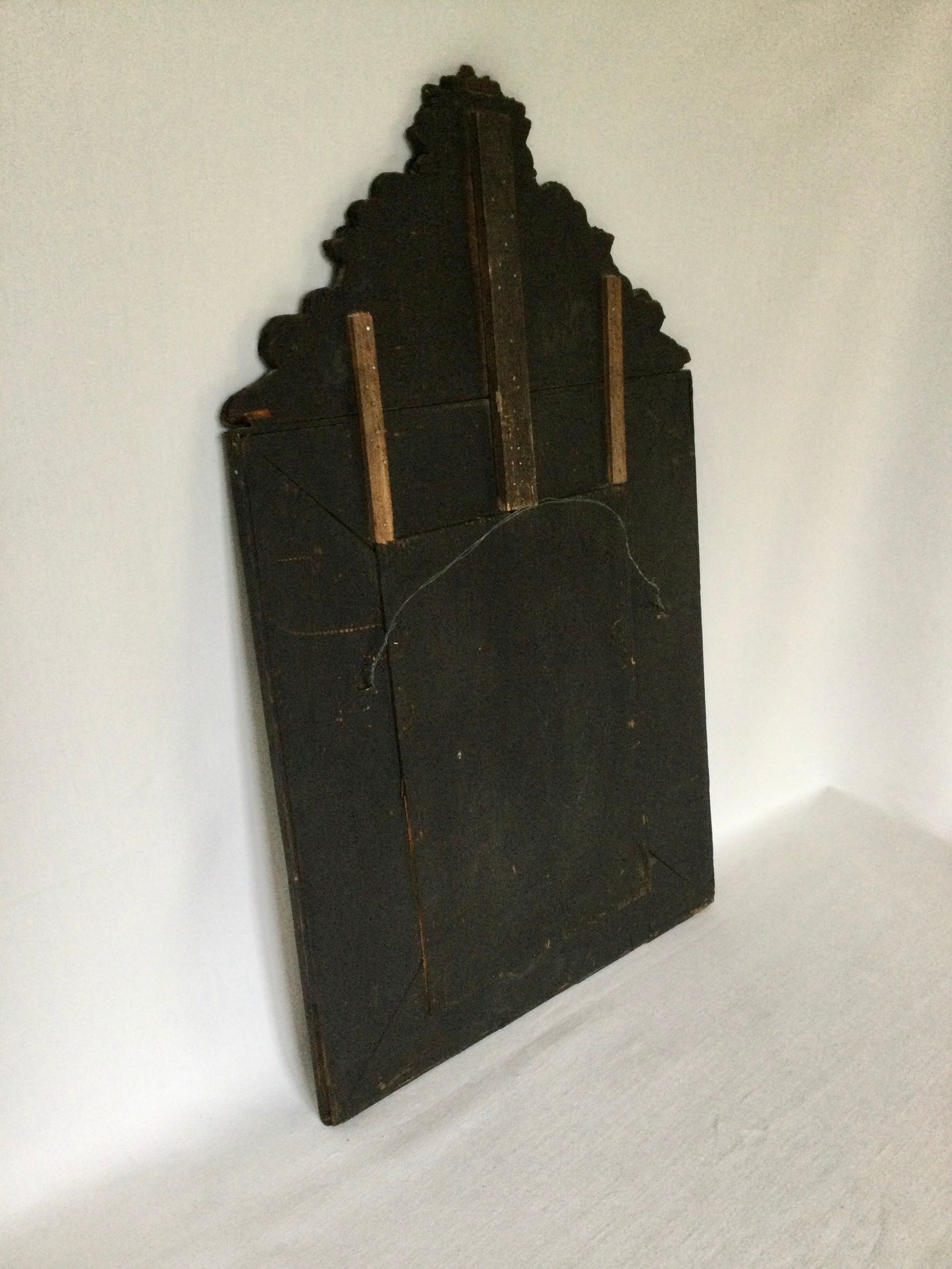 19th century embossed brass mirror with bead - 65x39cm