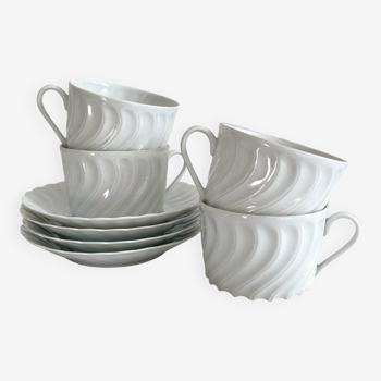 4 tasses et sous tasses « Sillage » en porcelaine de Limoges Tharaud