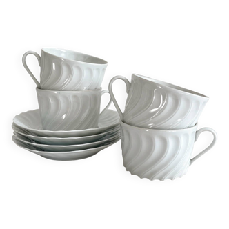 4 tasses et sous tasses « Sillage » en porcelaine de Limoges Tharaud