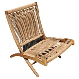 Pair of Mid-Century Modern folding chairs in beech and paper cord by Ebert Wels.