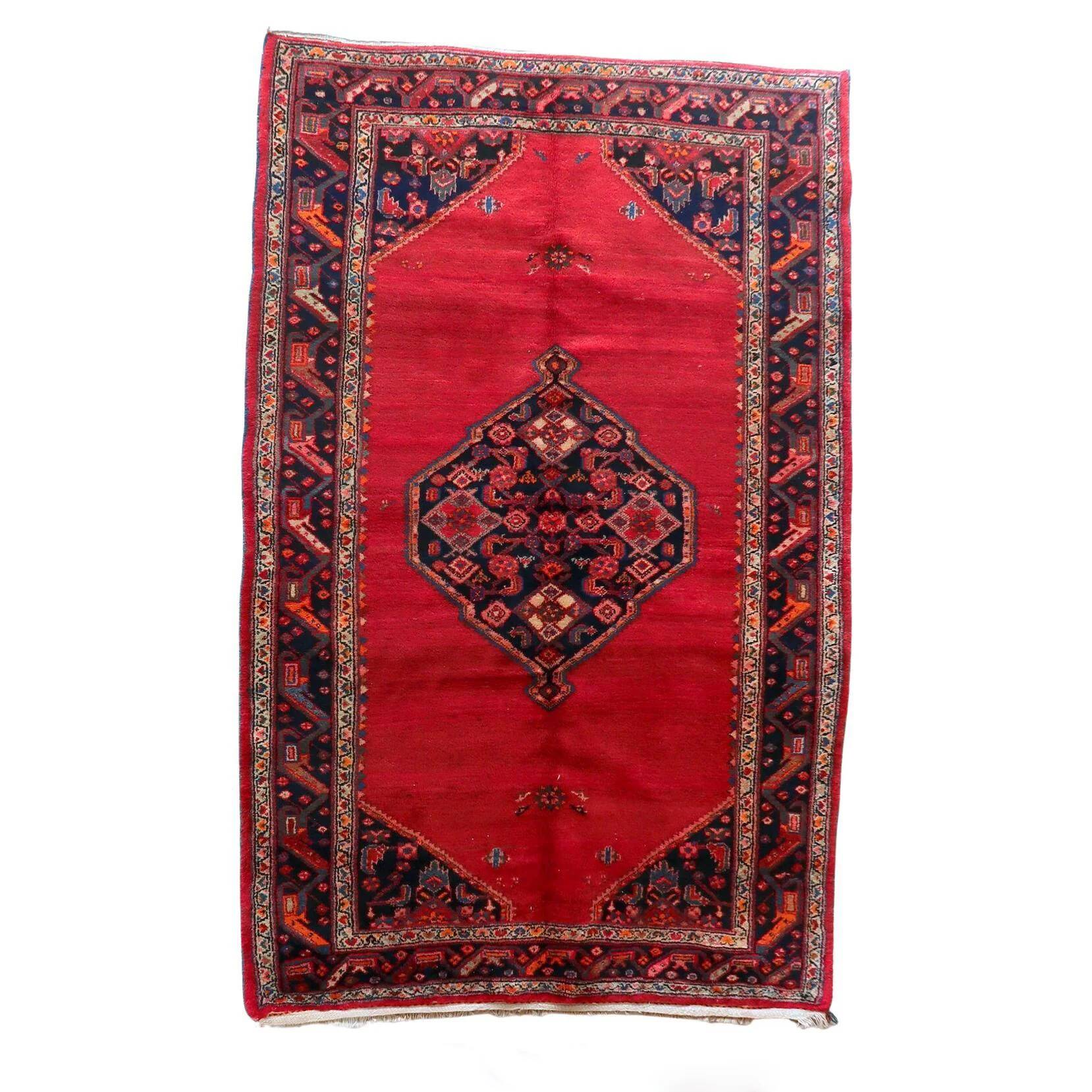 Handmade vintage Persian Hamadan rug 136cm x 210cm, 1960s