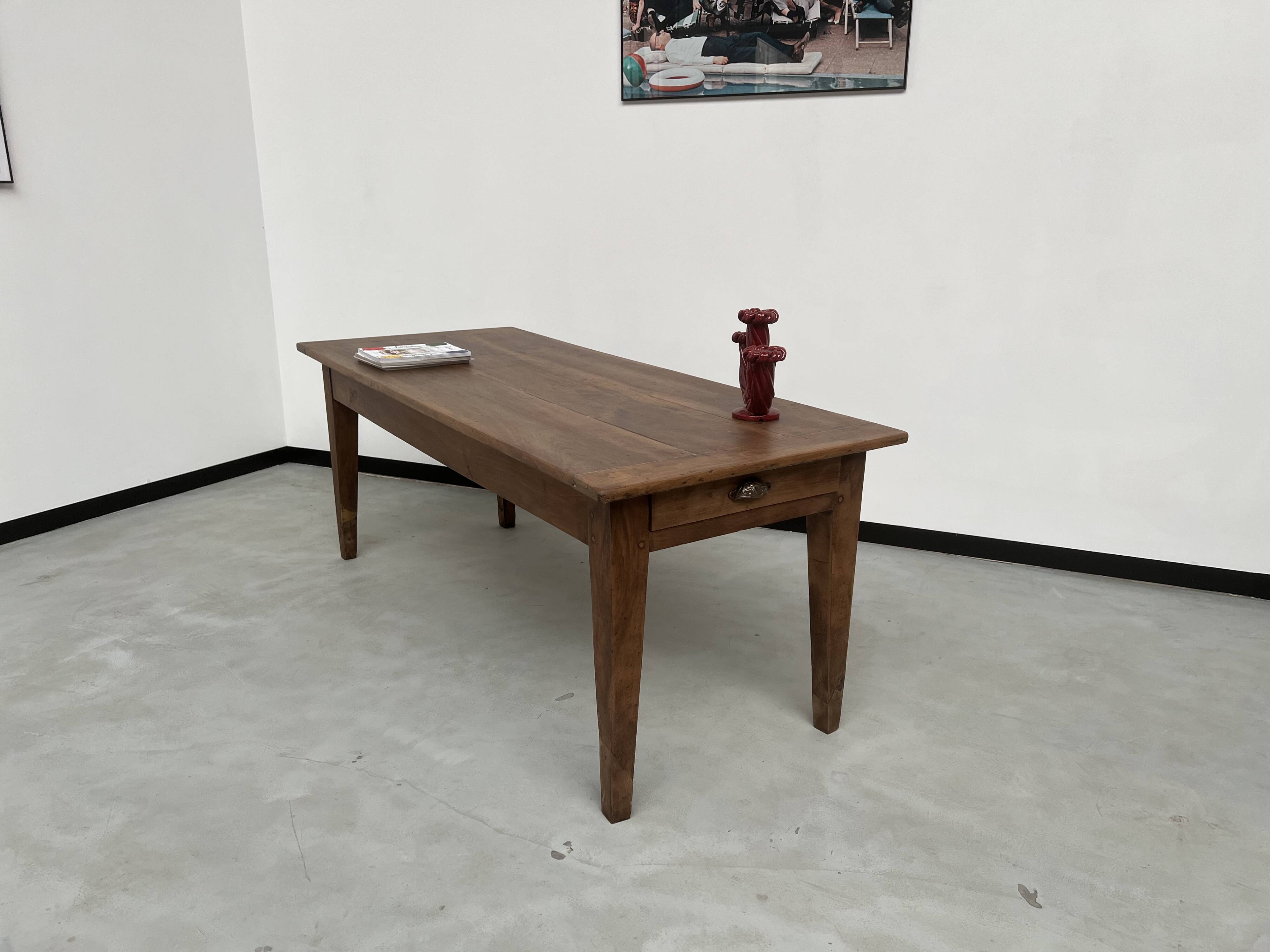 Solid walnut farmhouse table with spindle legs