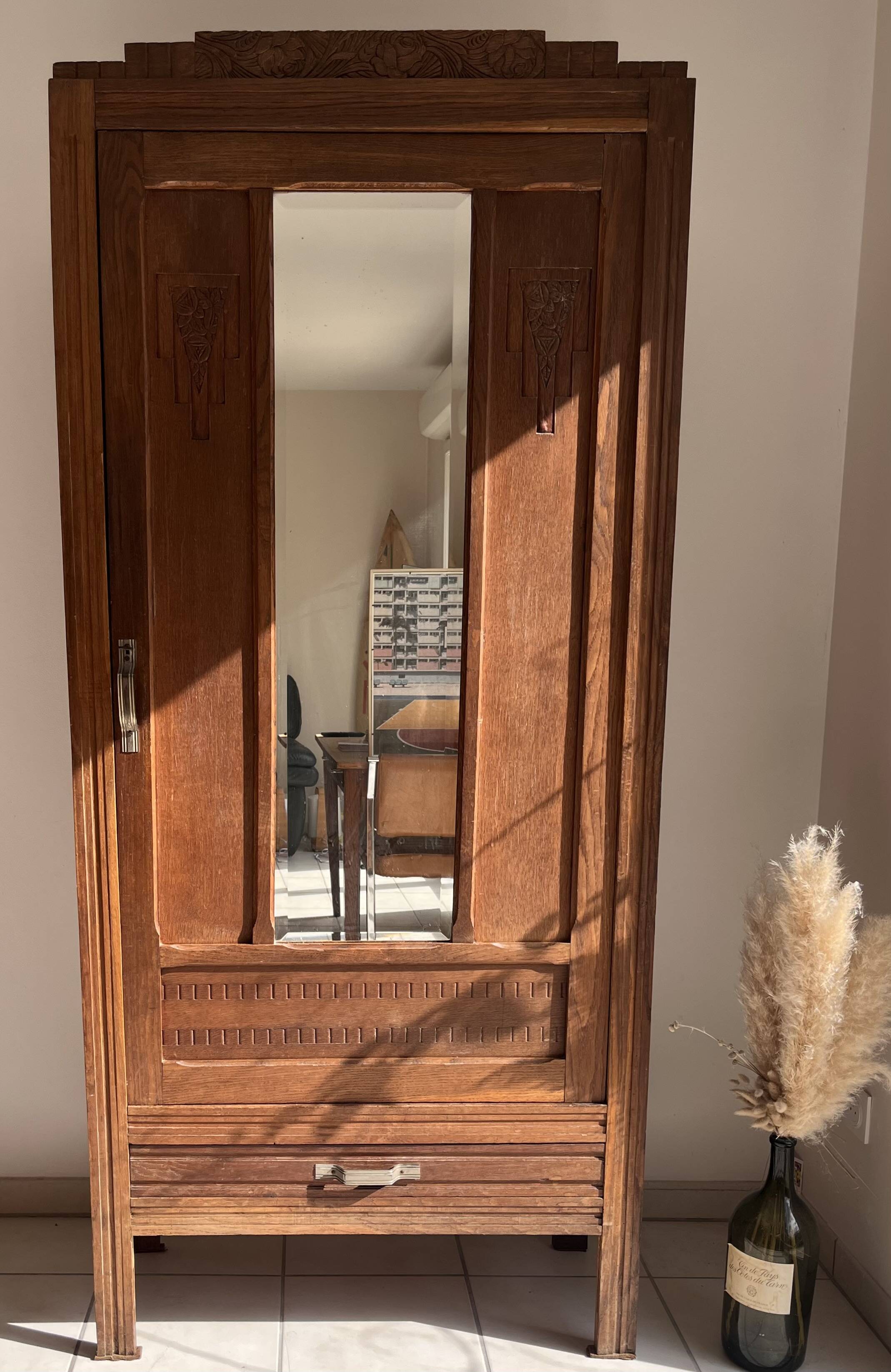 Parisian Art Deco solid oak armoire - 1930