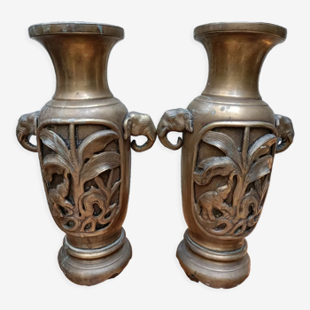 Pair of bronze elephant vases