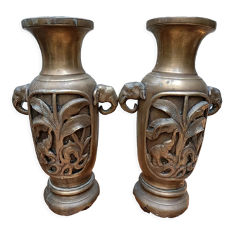 Pair of bronze elephant vases