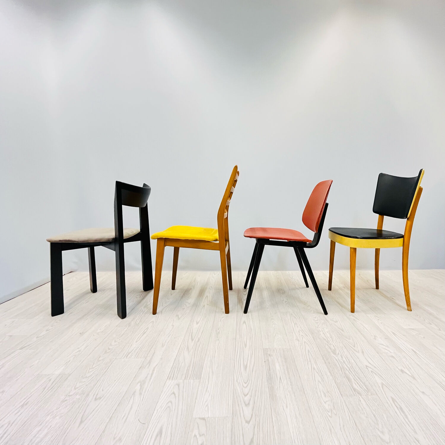 Four colourful chairs