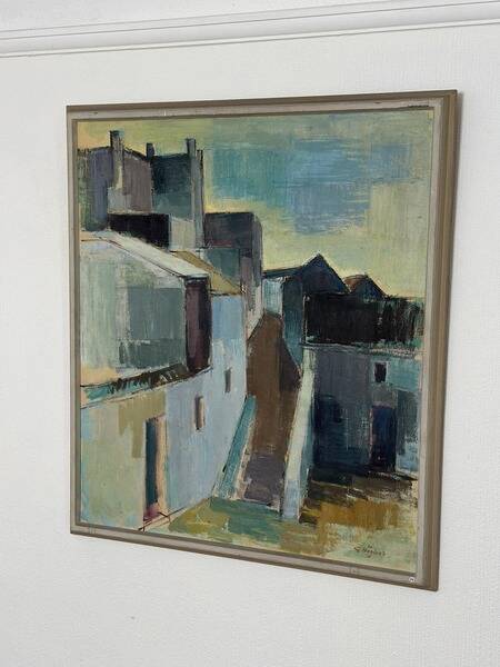 Original Swedish mid-century oil on canvas – “City” by Gustaf Höglund – vintage & framed – 80 × 70 cm