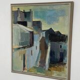 Original Swedish mid-century oil on canvas – “City” by Gustaf Höglund – vintage & framed – 80 × 70 cm