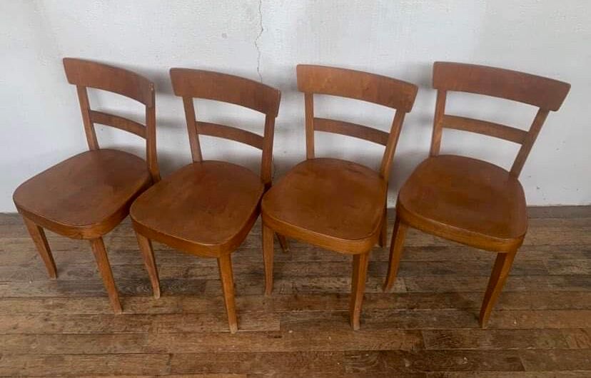 Set of 4 curved wood bistro chairs
