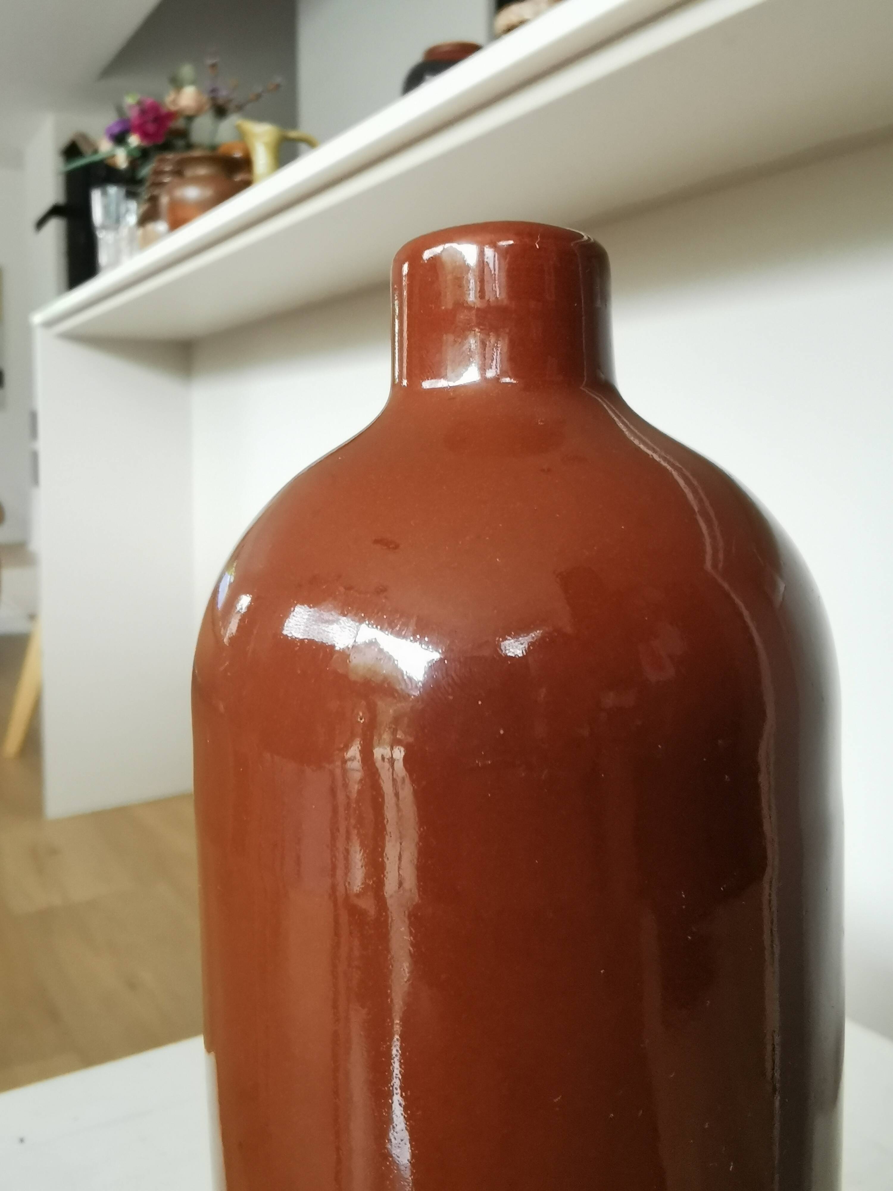 Vintage Brown Glazed Ceramic Vase: Tall Minimalist Bottle Form
