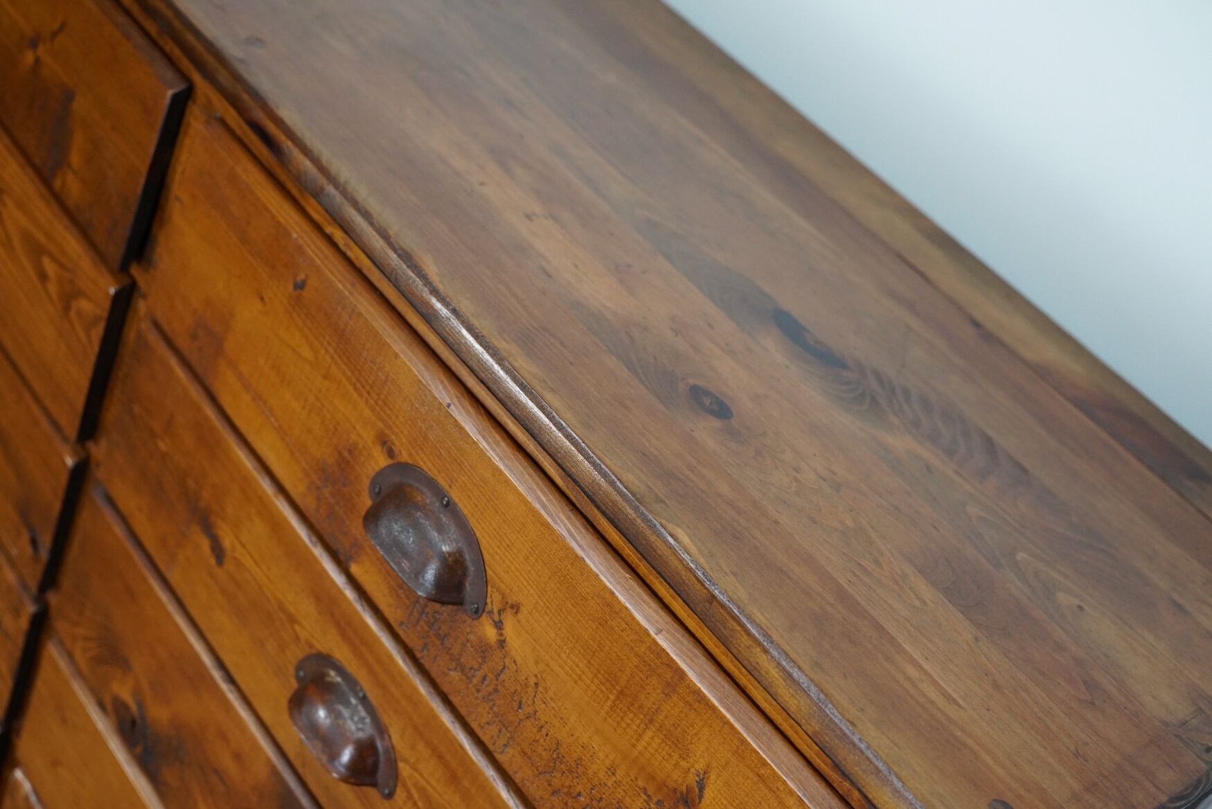 Dutch pine industrial apothecary cabinet, 1950s