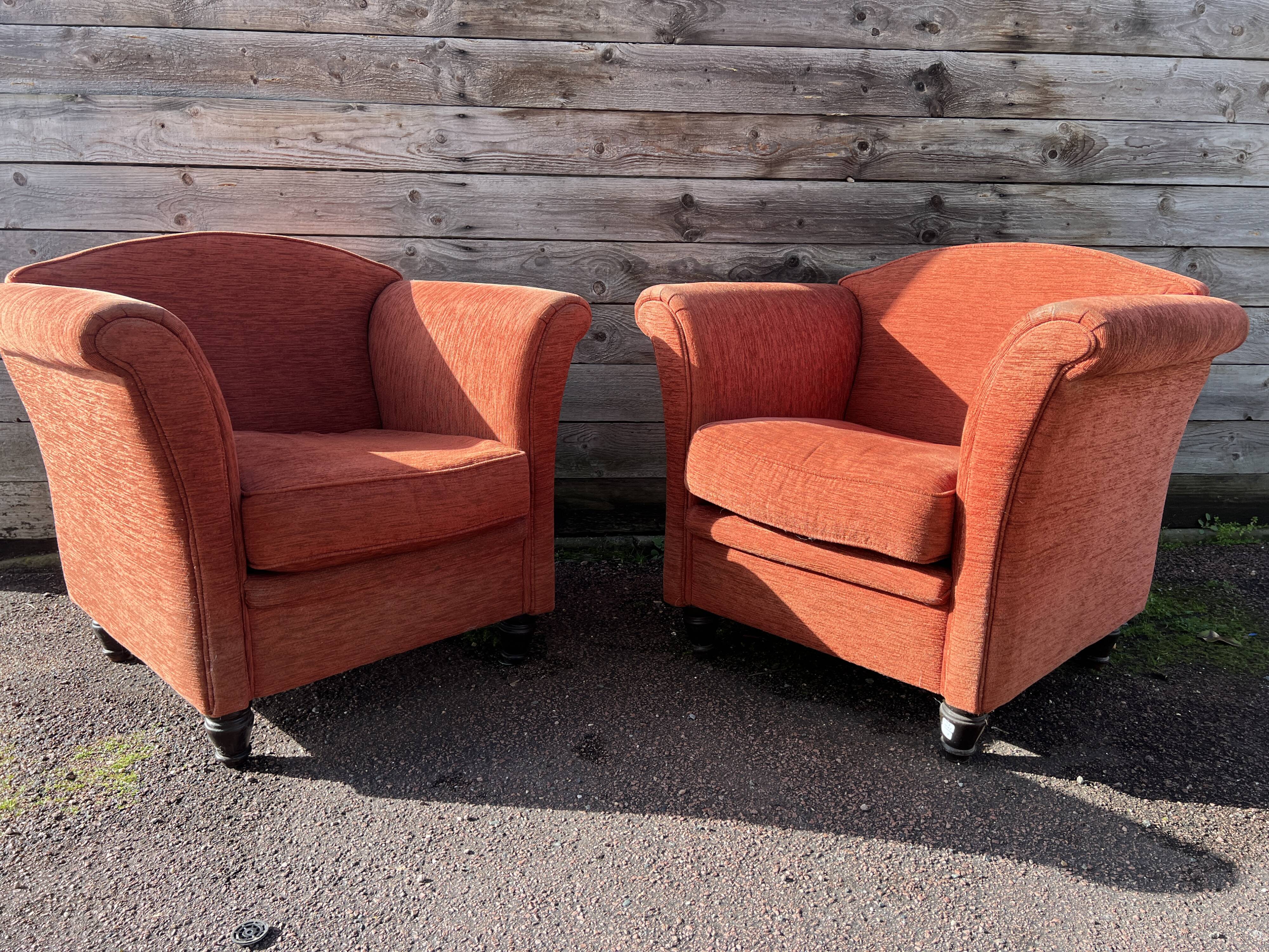 Pair of Art Deco style fabric club armchairs