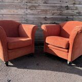Pair of Art Deco style fabric club armchairs