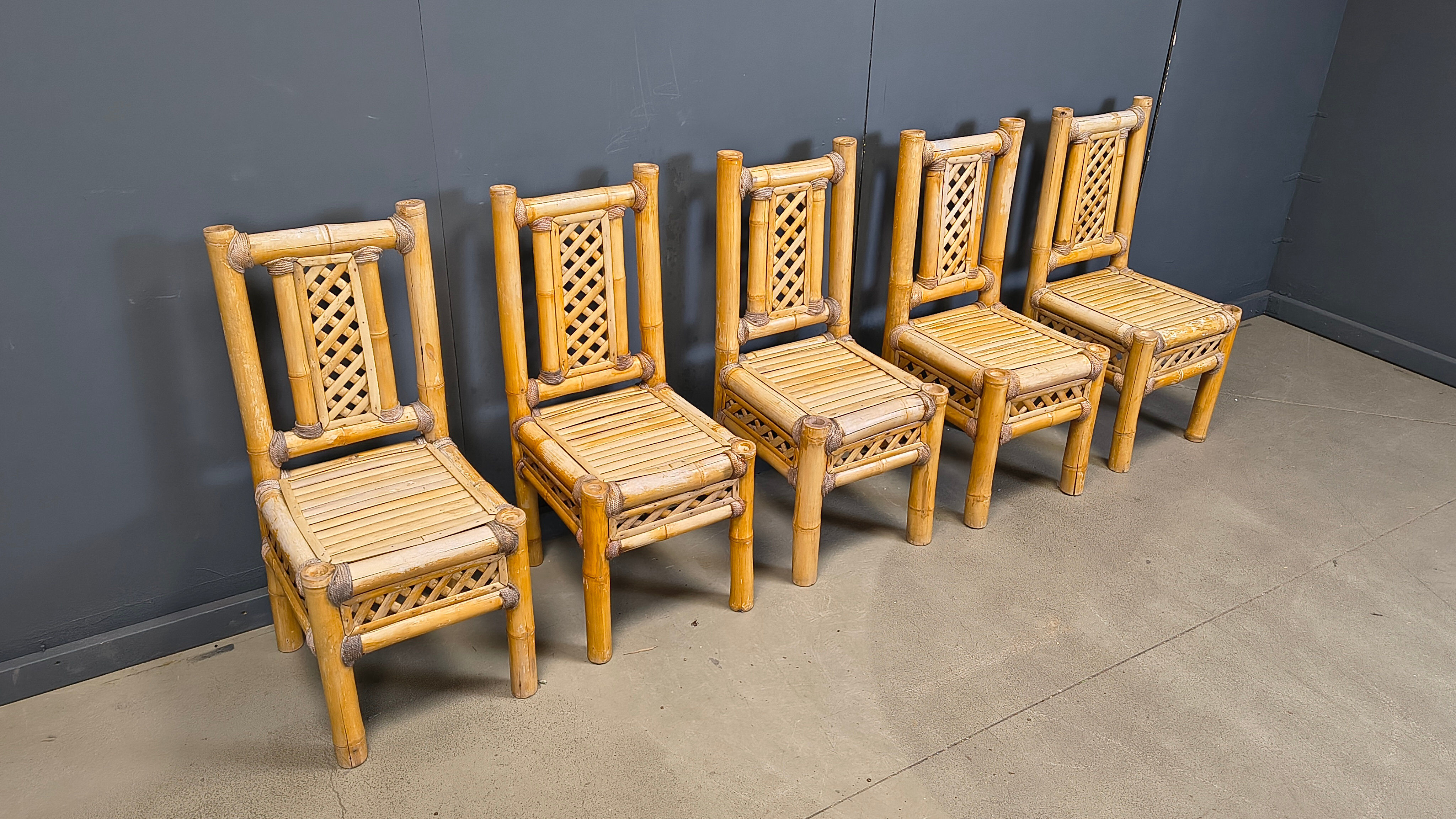 Boho chic chunky bamboo dining chairs - set of 5