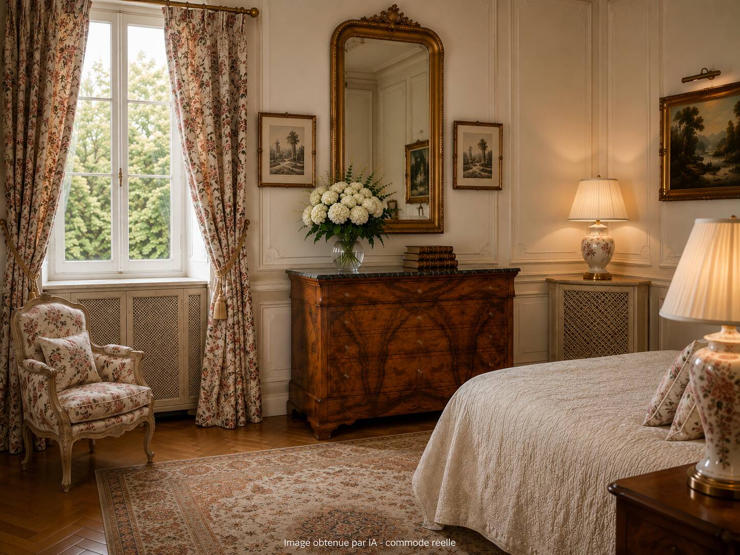 Commode d’époque Louis-Philippe en ronce de noyer, milieu du XIXe siècle
