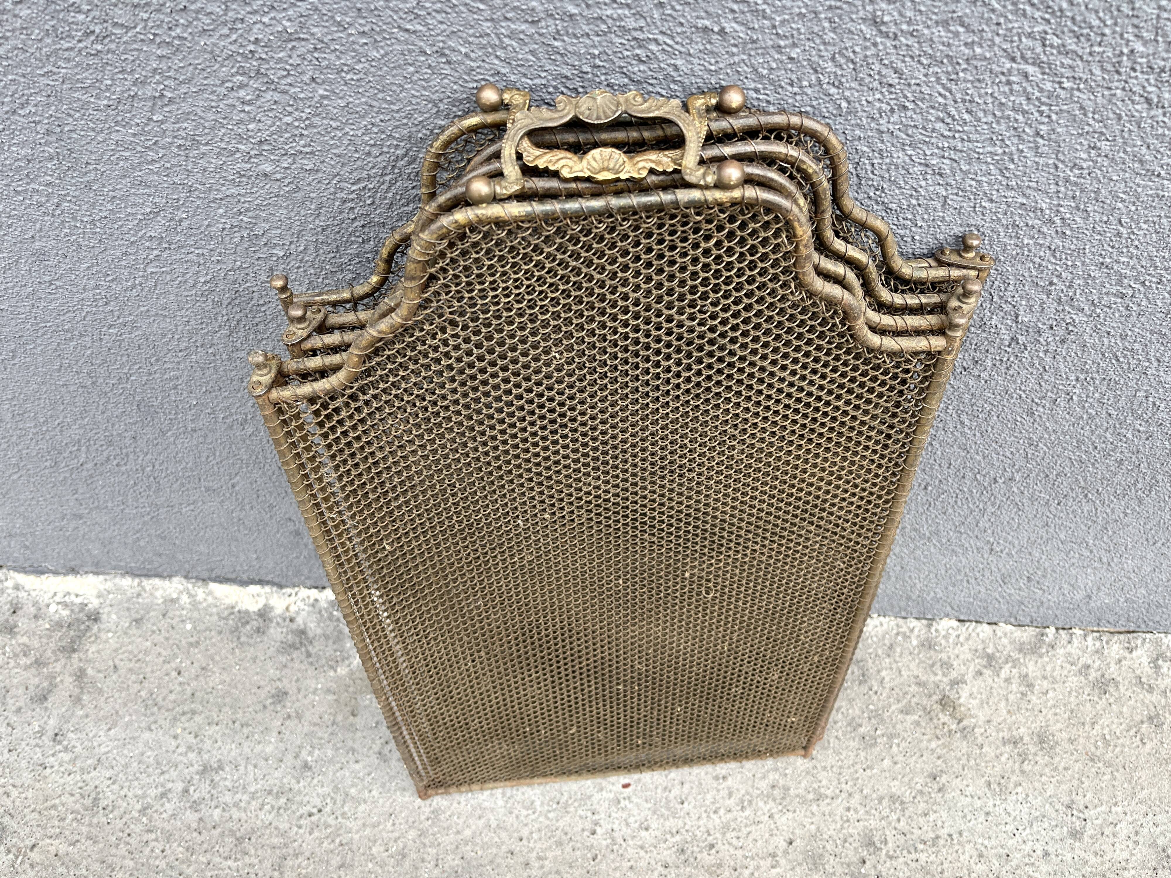 Antique 19th century fireplace screen, 5-panel spark arrester