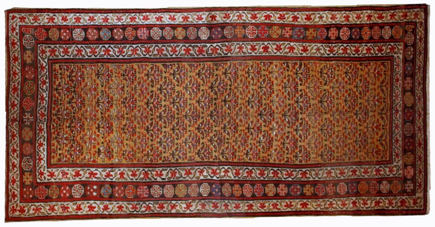 Handmade antique Persian Kurdish rug 125cm x 235cm 1880s - 1B414