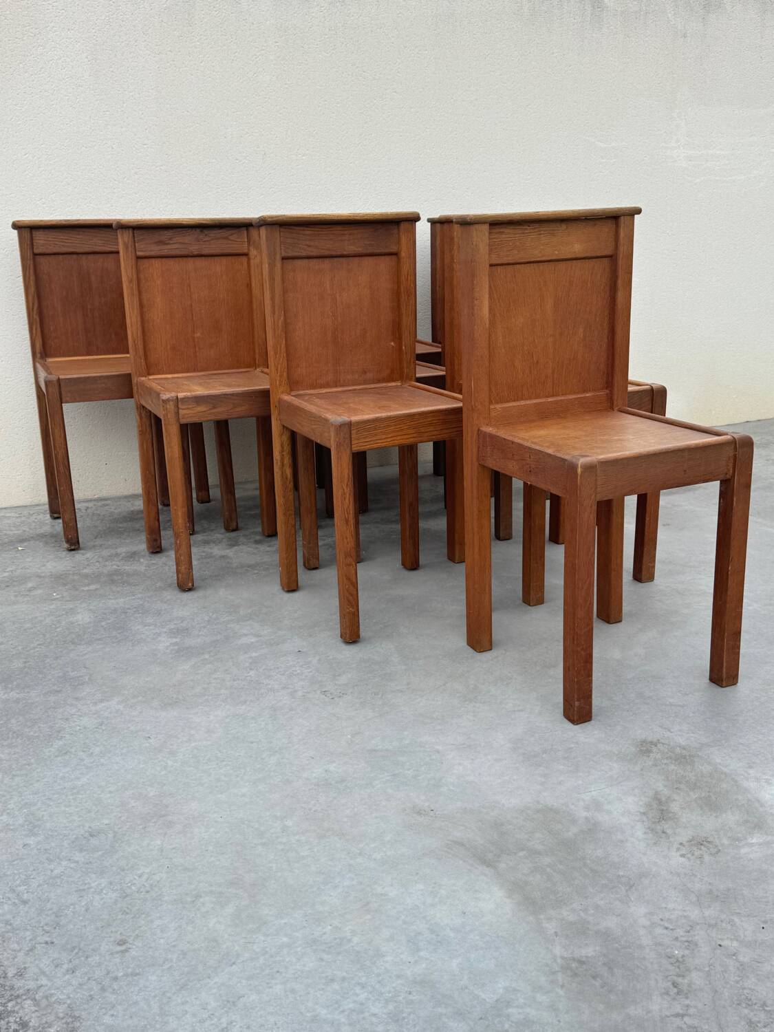 Set of 10 Brutalist Monastery Chairs from the 50s