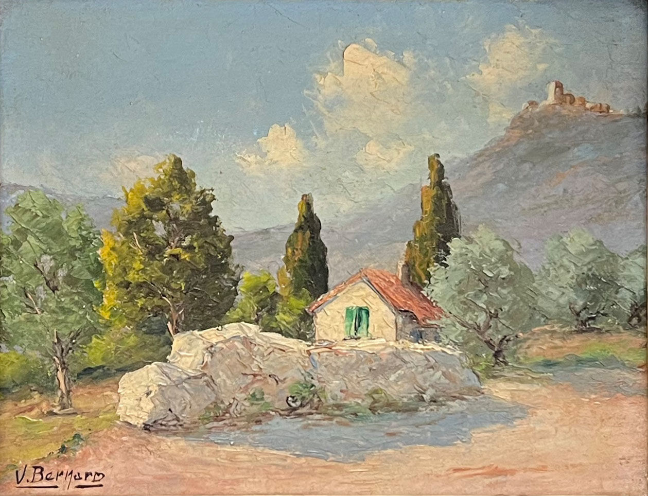 Sheepfold at the foot of the mountains oil on panel