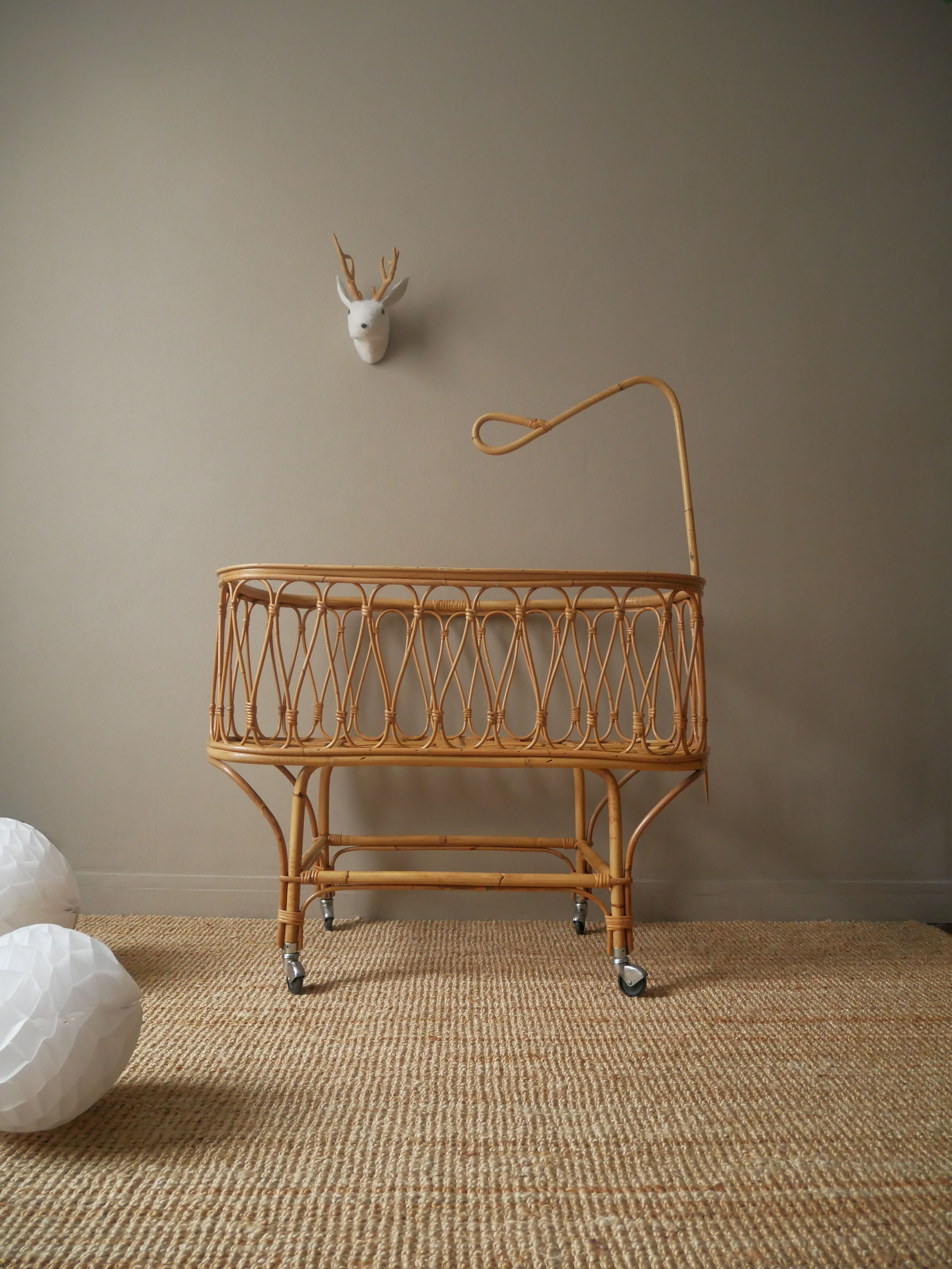 Vintage rattan crib Scandinavian decoration
