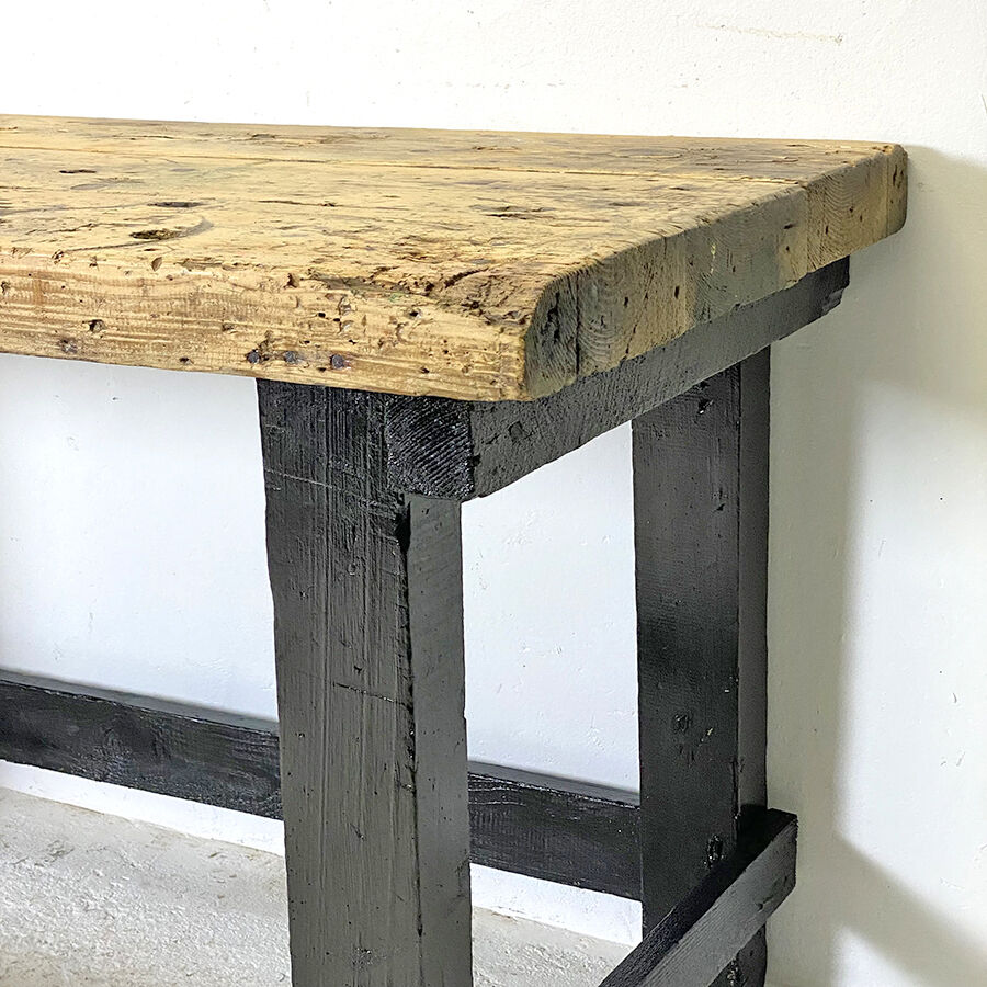 Antique blackened wood and varnished top