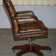 Restored leather captain's Chesterfield chair