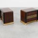 Rare Set of nightstands by Luciano Frigerio 'Desirè' with brass relief, Ita