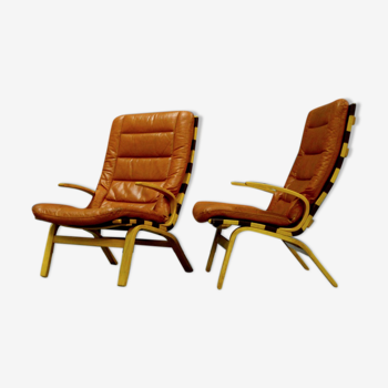 Paire de fauteuils cuir 1970