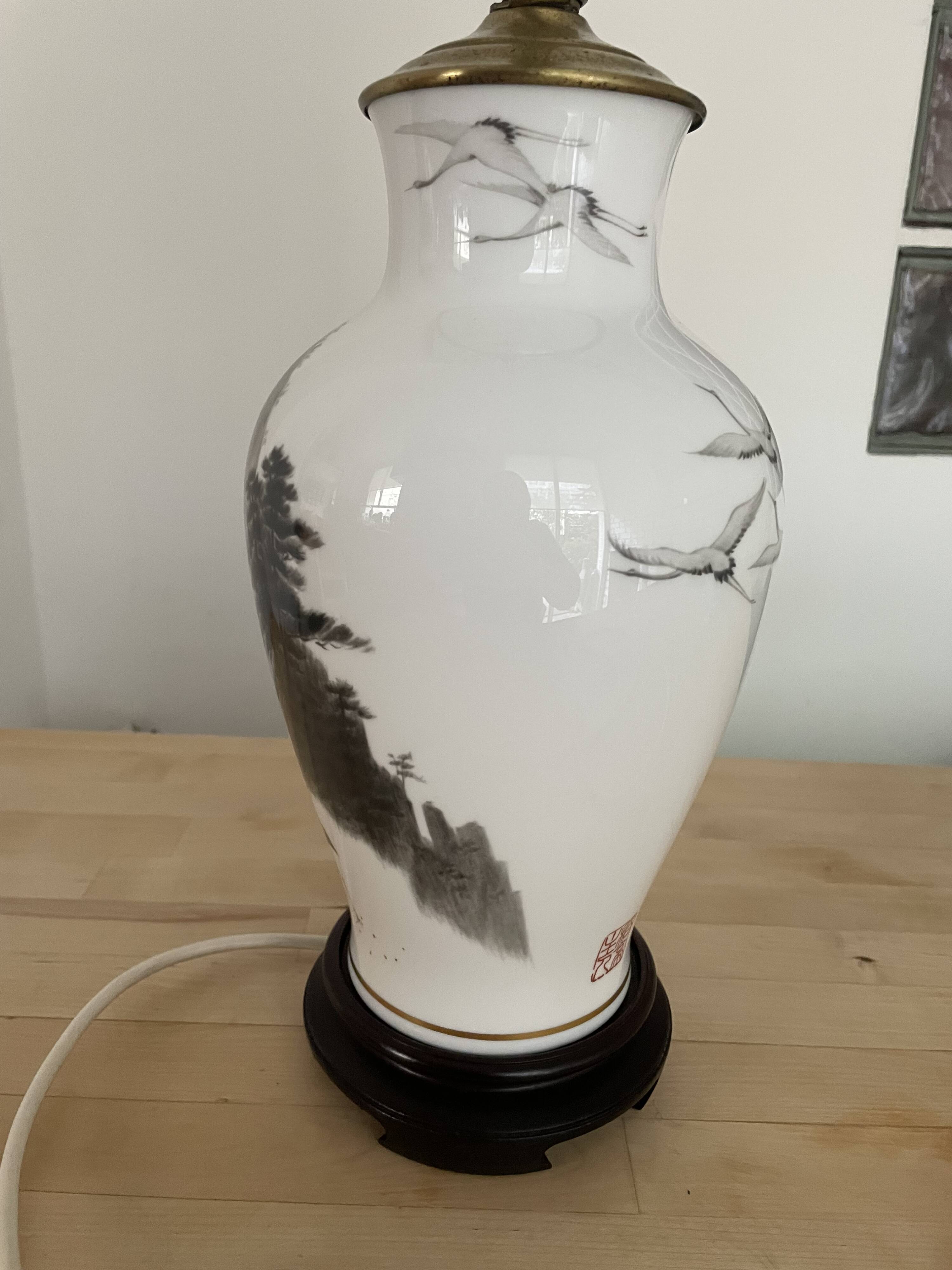 Lampe en porcelaine vintage décor grues – Franklin Porcelain