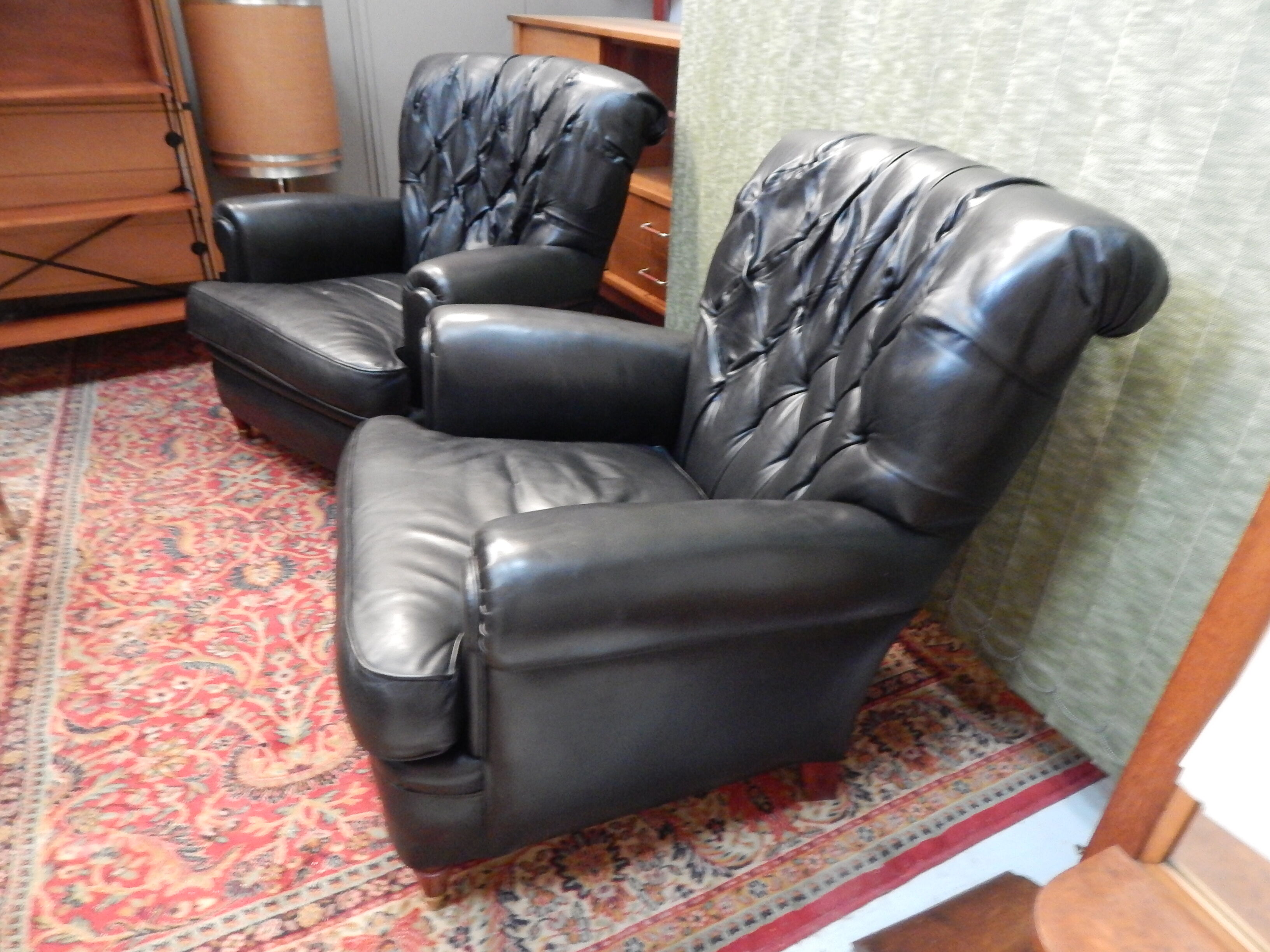 Pair Old black leather chair