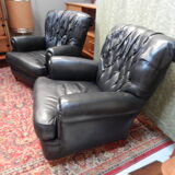 Pair Old black leather chair