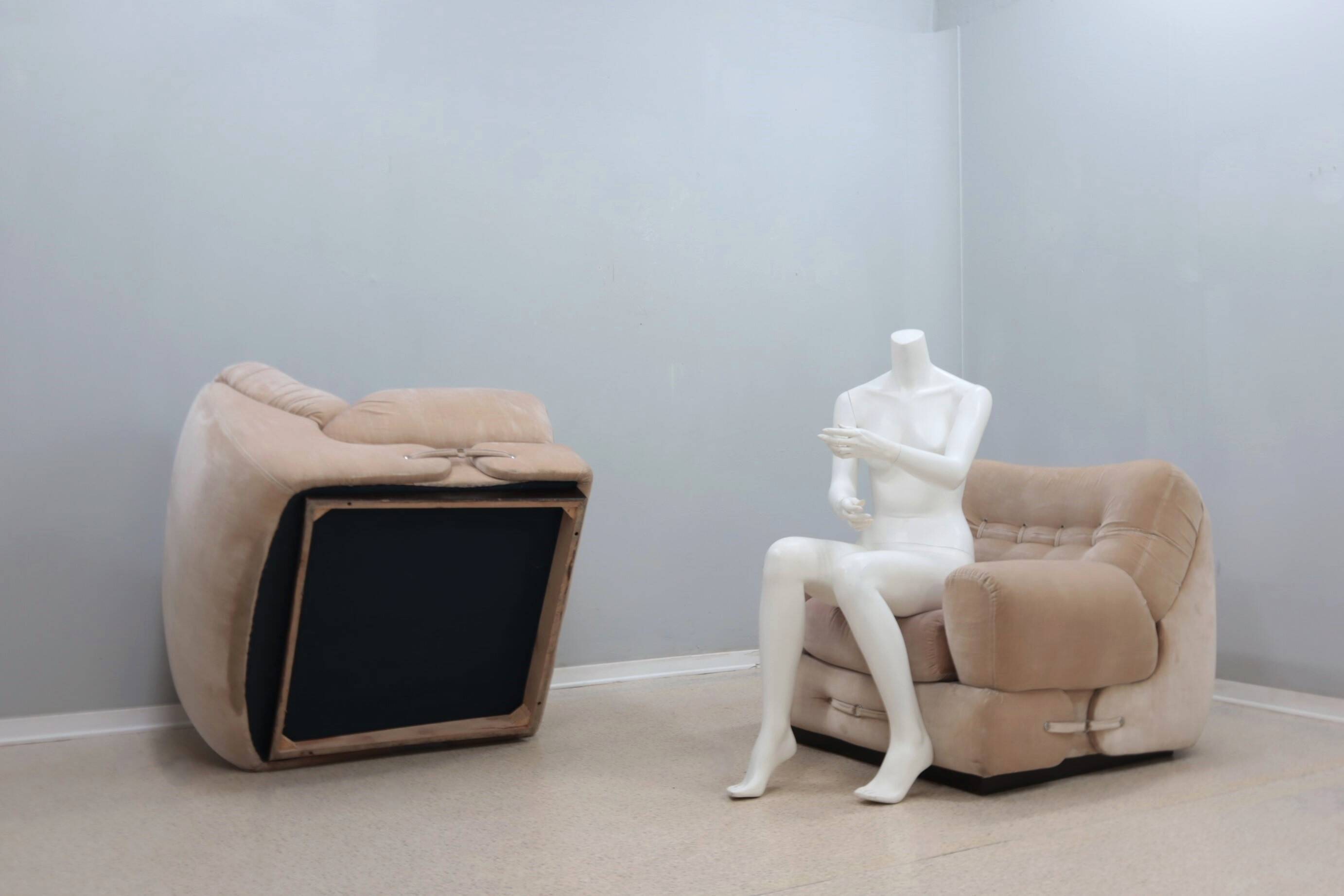 Vintage pair of velvet armchairs MARIANI 1970s