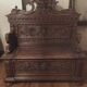 Gothic church bench with chest in carved oak