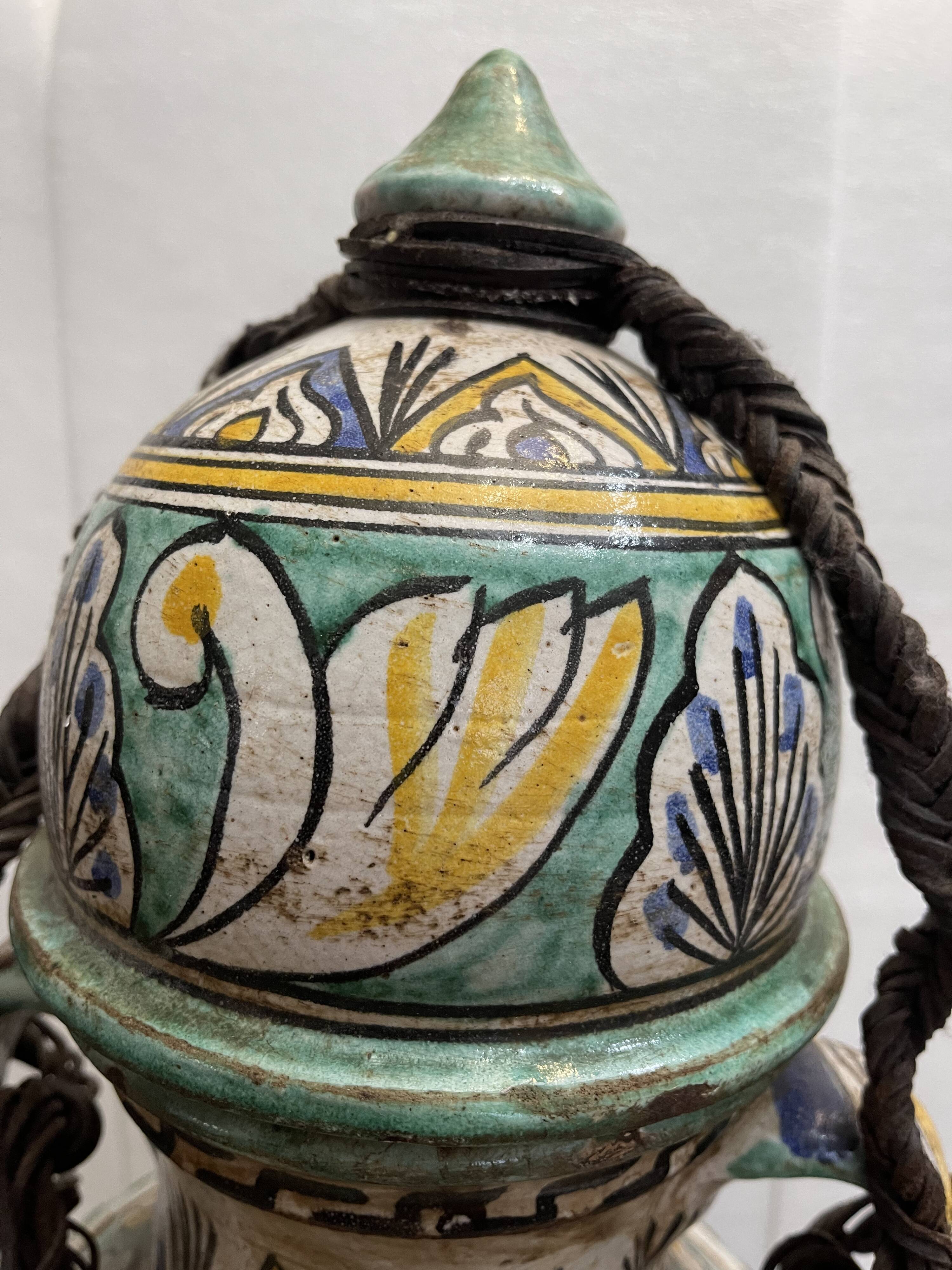 Berrada covered 62 cm amphora in faience of fez morocco