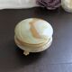 Small round box in green marbled onyx tripod lion paws brass