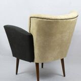 Pair of vintage 1950s cocktail armchairs in yellow velvet and wood - set of 2