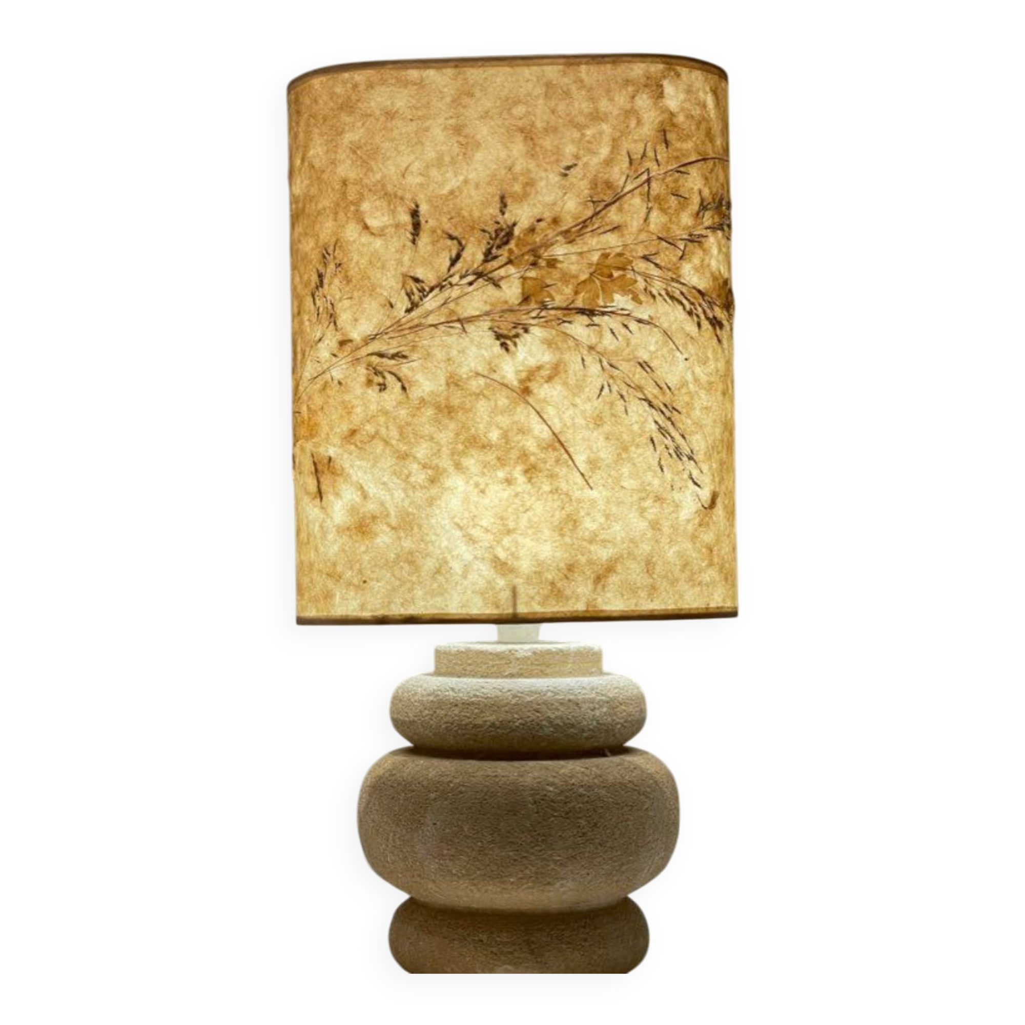 Vintage lamp with a stone base, herbarium lampshade.