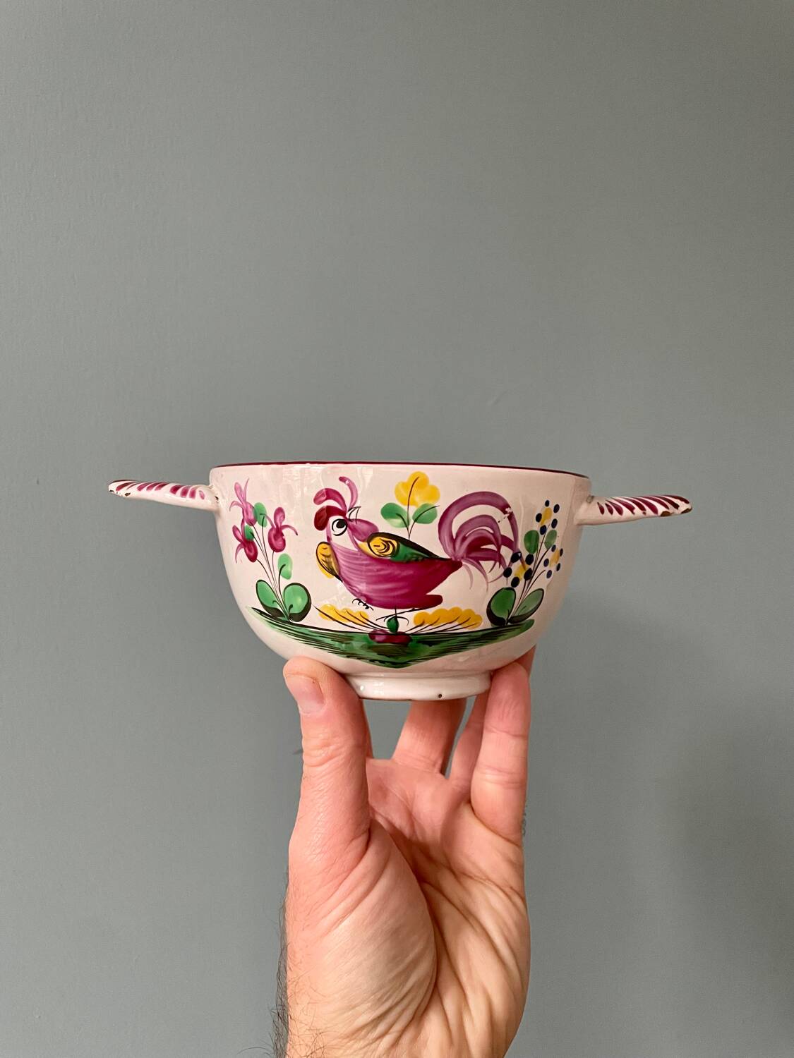 Old 19th century eared bowl, Eastern earthenware